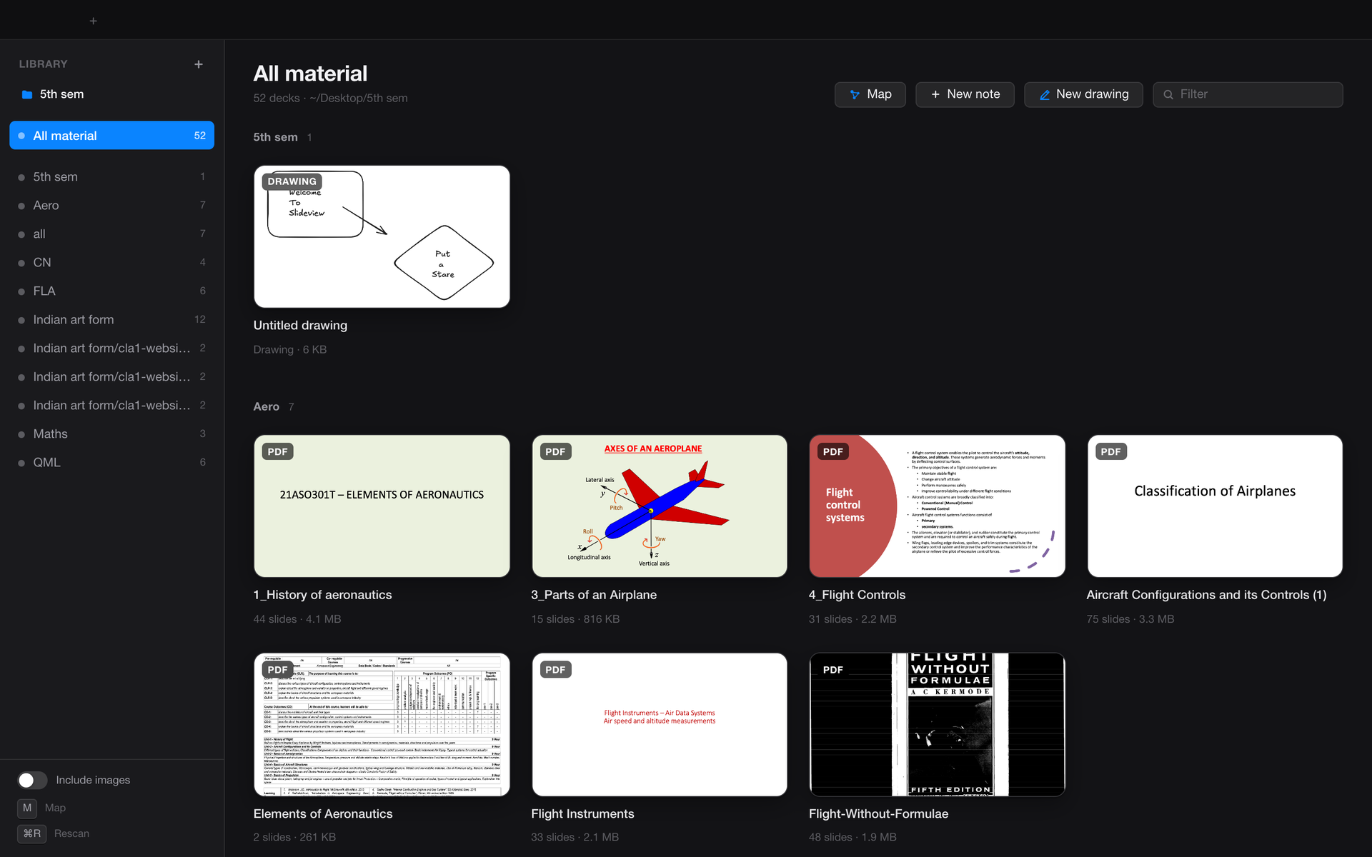 The SlideView library: decks, PDFs and drawings grouped by subject