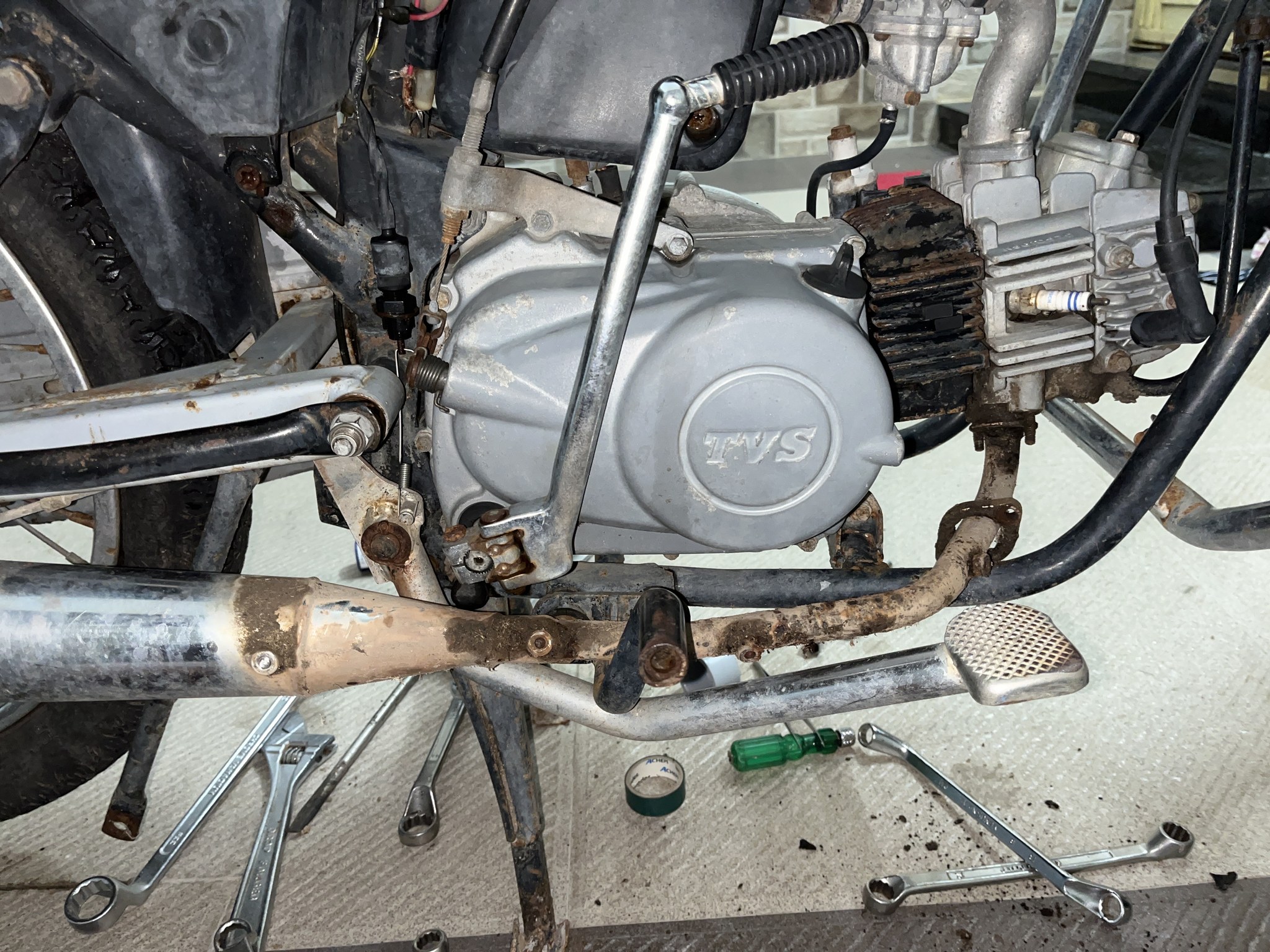 Engine right side with tools laid out