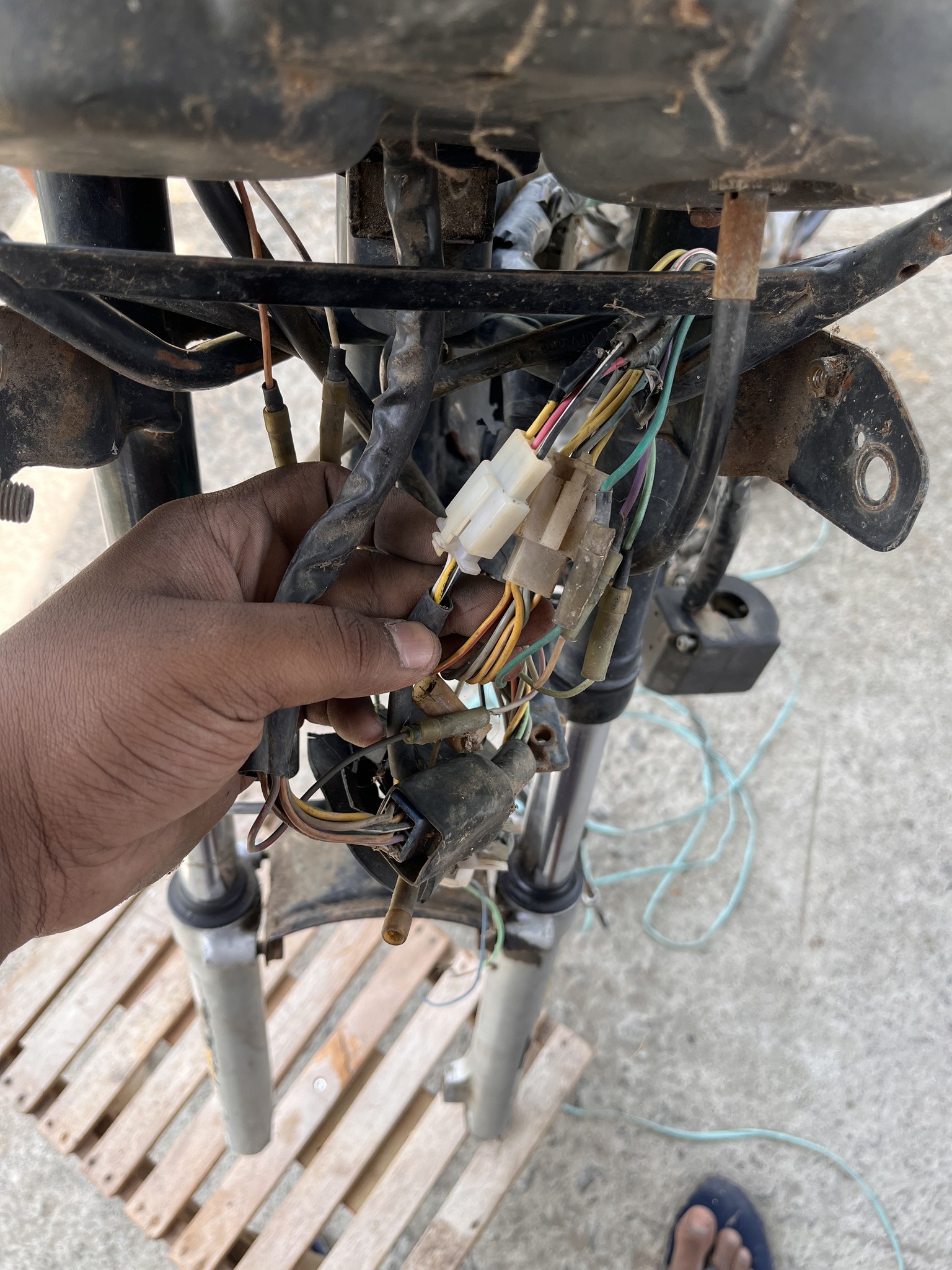 Holding up front wiring harness and connectors